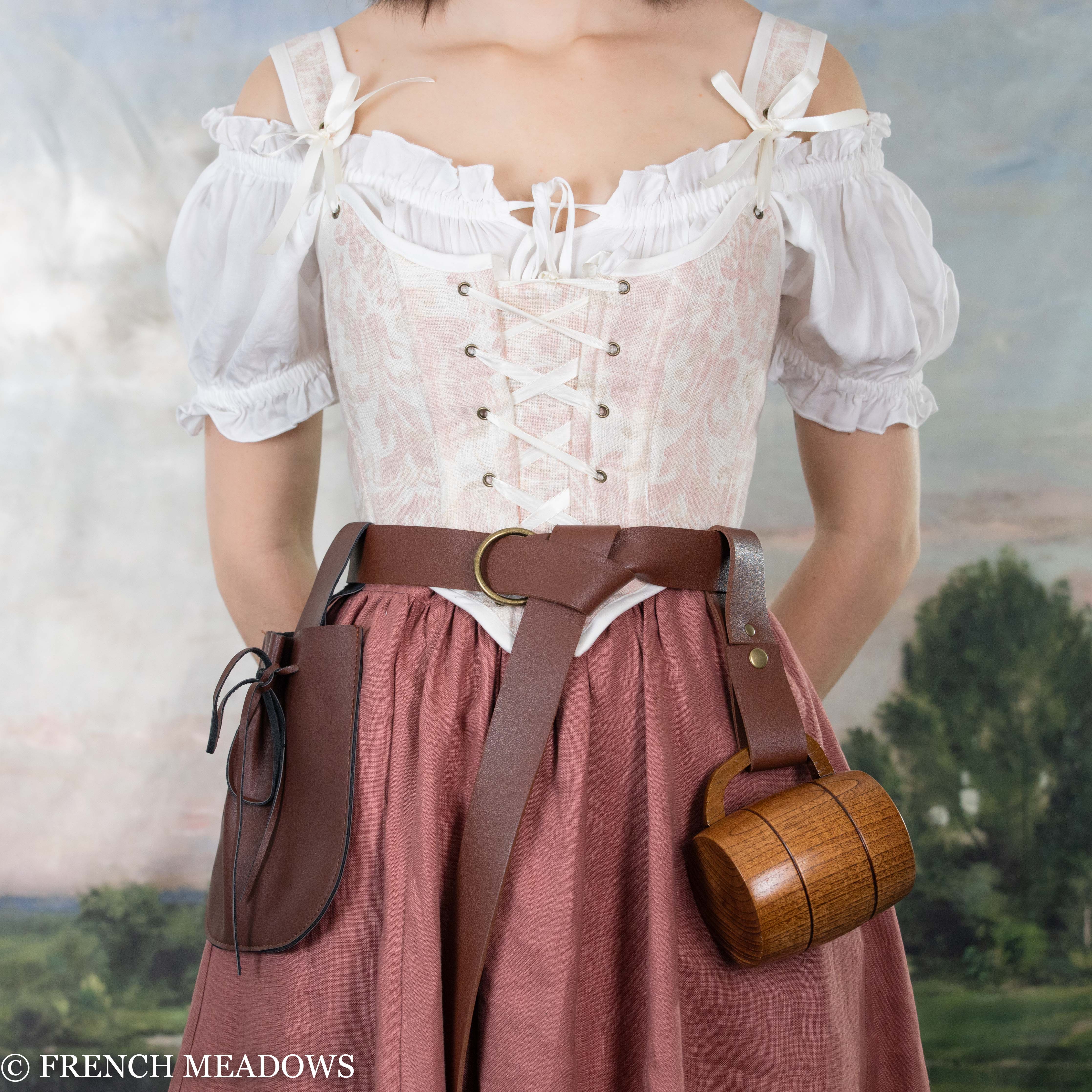 Handmade Pink and White Toile Renaissance Bodice - Image 8